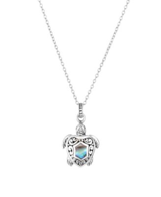 Abalone Oxidized Filigree Turtle 18" Pendant Necklace