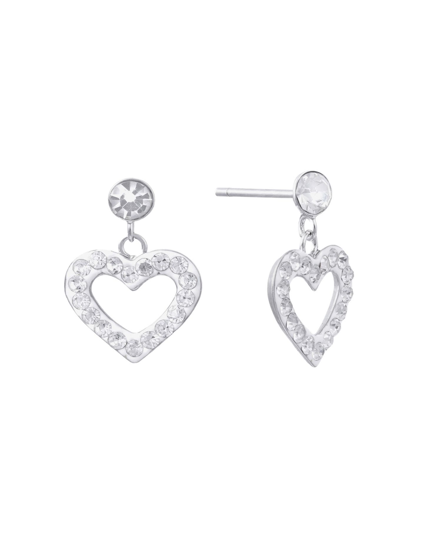 Sterling Silver Crystal Pave Open Heart Dangle Earrings