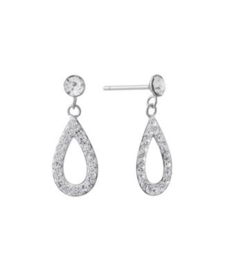 Sterling Silver Crystal Pave Open Teardrop Earrings