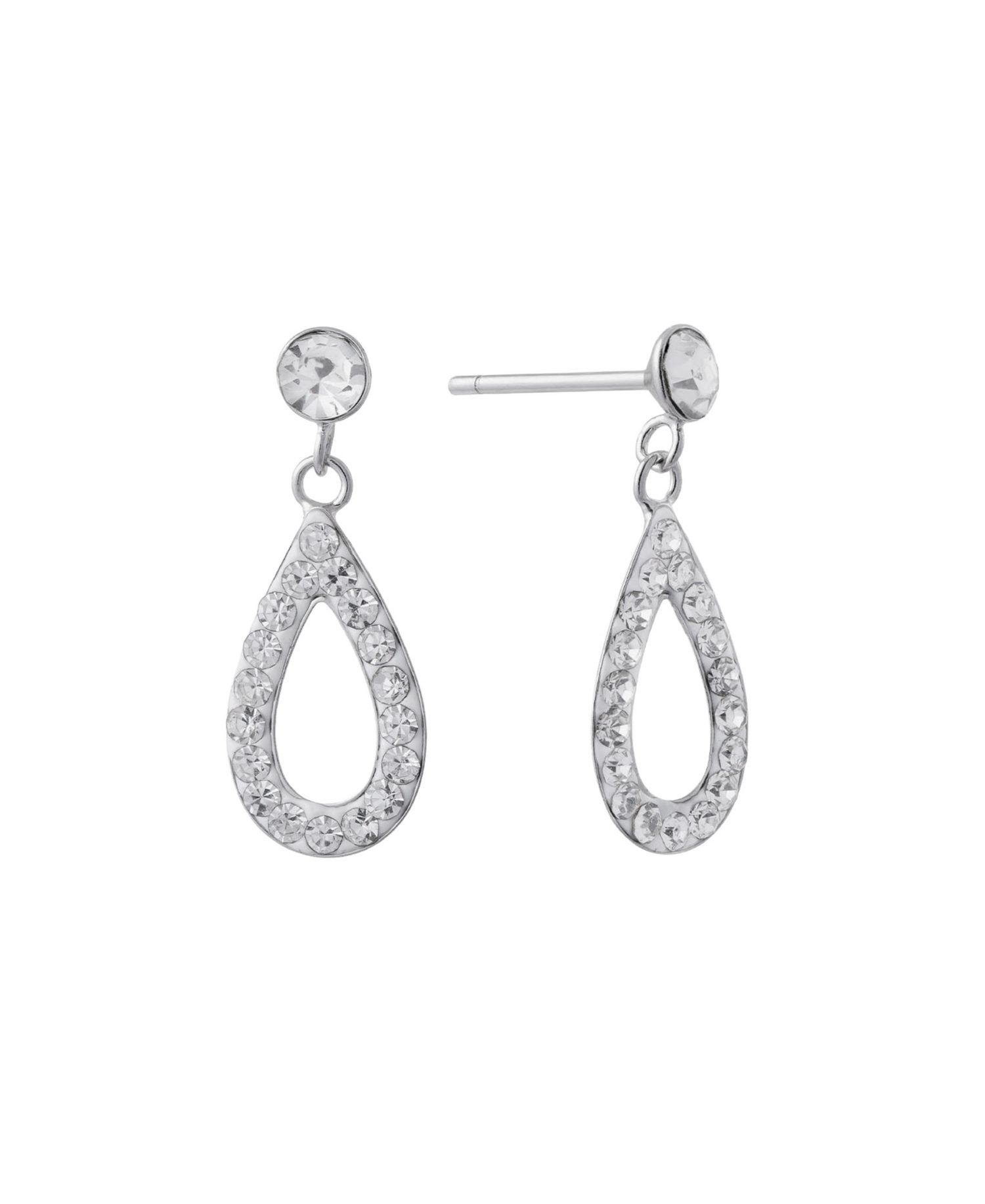 Sterling Silver Crystal Pave Open Teardrop Earrings