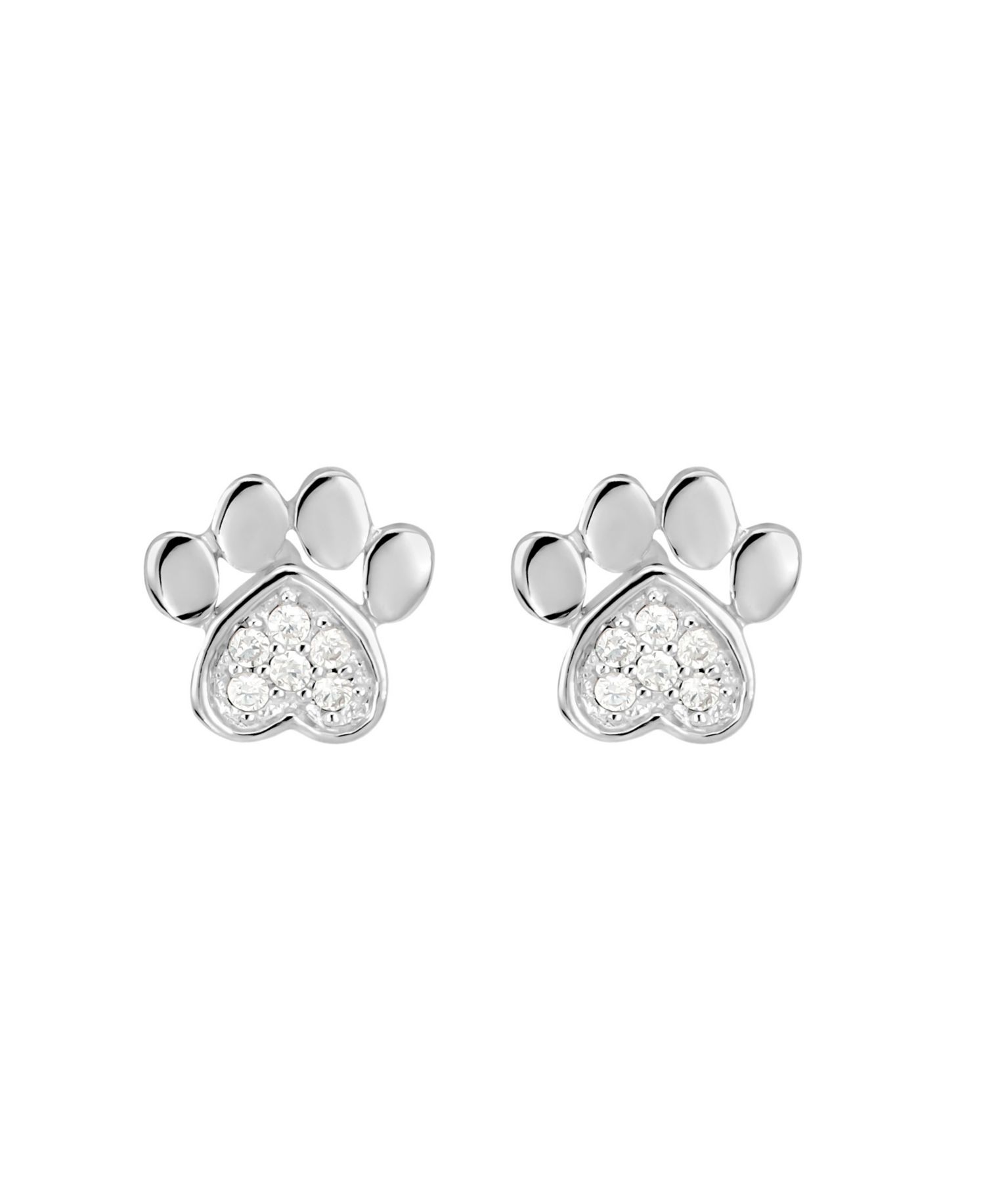 Sterling Silver Cubic Zirconia Pave Dog Paw Stud Earrings