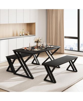 Space Saving Dining Table Set for 4 - 44.8 inch Rectangular Kitchen and Dining Room Furniture with Benches