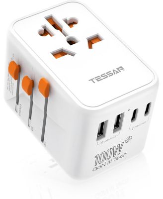 Universal Travel Adapter 100W GaN, International Power Adapter with 5 USB(3 USB C) Charging Ports,Worldwide Outlet for US to European Europe UK