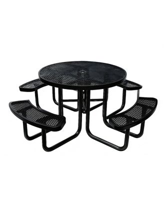Heavy Duty Metal Picnic Tables with Umbrella Hole, 46" Round Top Table Coated Steel Commercial Grade Furniture Set Weather and Rust Resistant