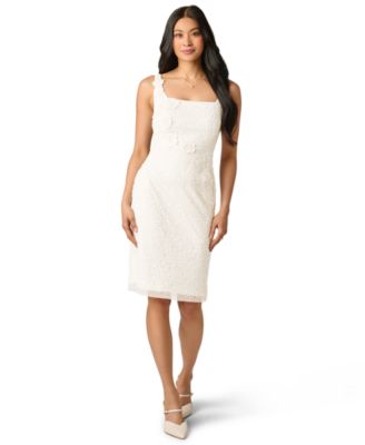 Women's Square Neck Bead Mesh Sheath Dress