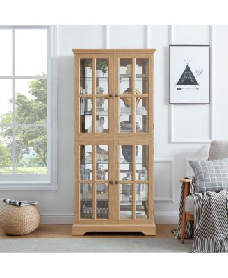 Vintage Oak Curio Display Cabinet with Glass Doors and Adjustable Shelves