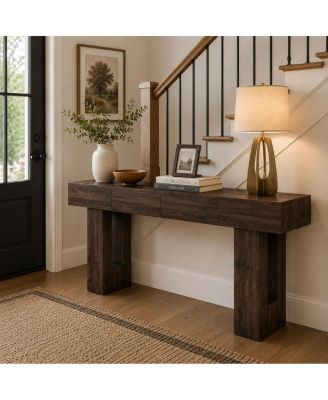 MDF Faux Wood Console Table with Drawer - Hallway Decor, Storage Drawer, Decorative Console, Compact Console Table, and Modern Wood Look.