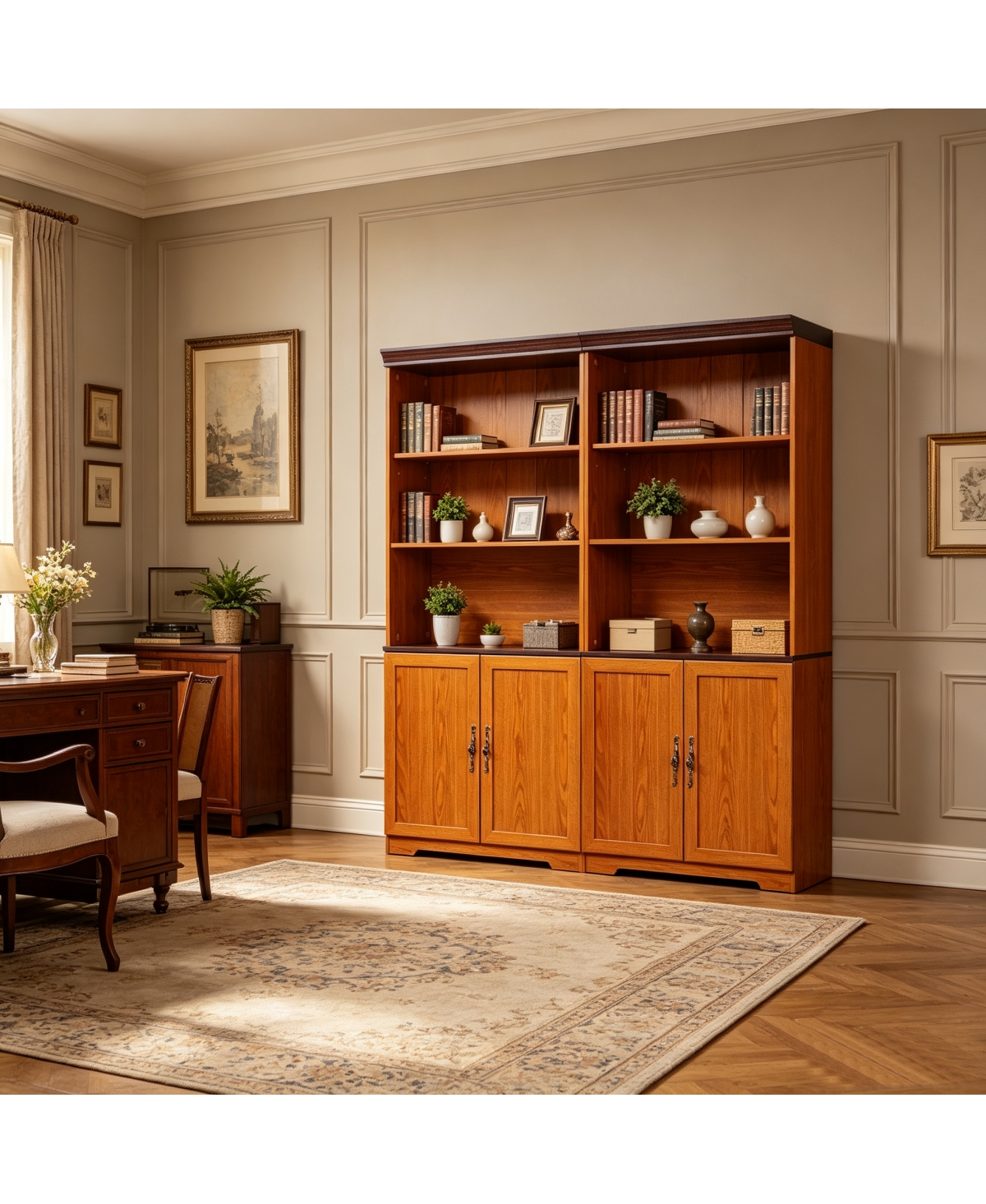 Streamdale Furniture 2-Piece Tall Storage Bookcase with Adjustable Shelves and Cabinet