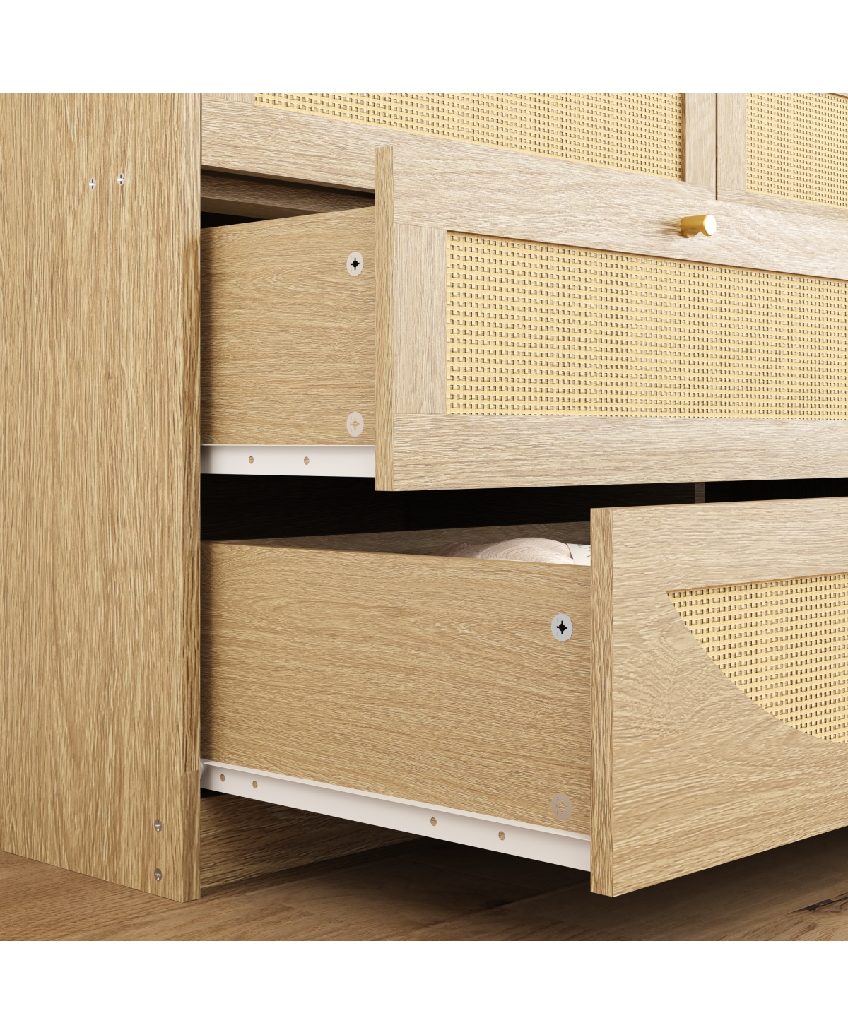 Streamdale Furniture 8-Drawer Rattan Front Dresser, Natural Wood Storage Chest