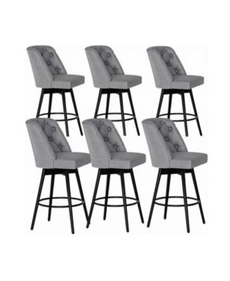 Set of 6 Upholstered Swivel Counter Stools with Backrest