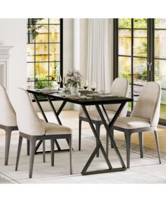Rectangle Dining Table for 4, 55" Kitchen Table with Waterproof Tabletop & Metal Frame
