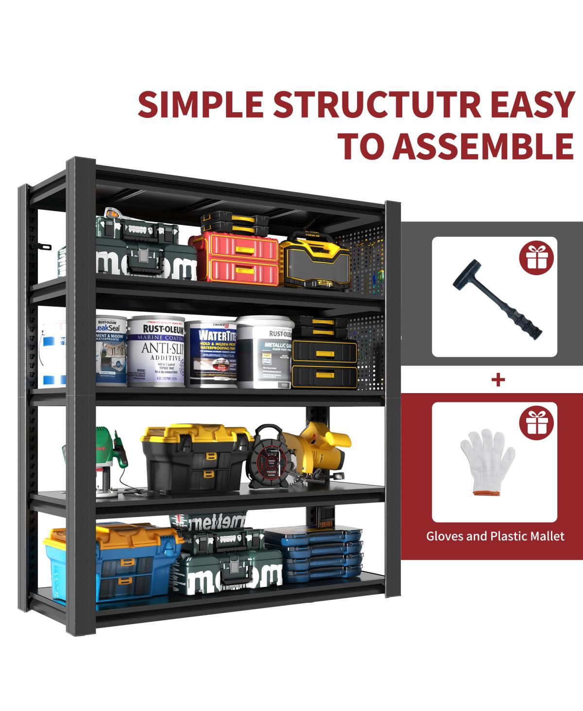 Streamdale Furniture 72"H 5-Tier Heavy-Duty Adjustable Shelving Unit with Pegboard