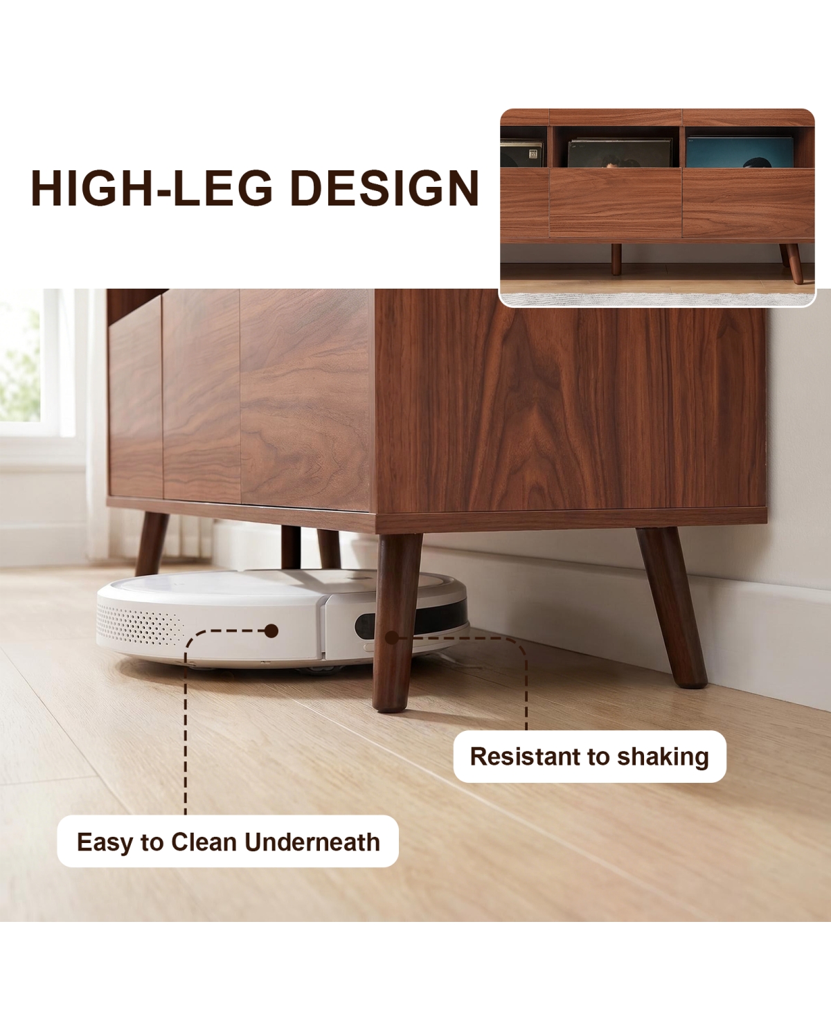 Streamdale Furniture Mid-Century Large Record Player Stand with Storage