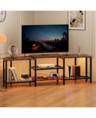 TV Stand with LED Lights and Power Outlets, Entertainment Center with 4 Storage Shelves
