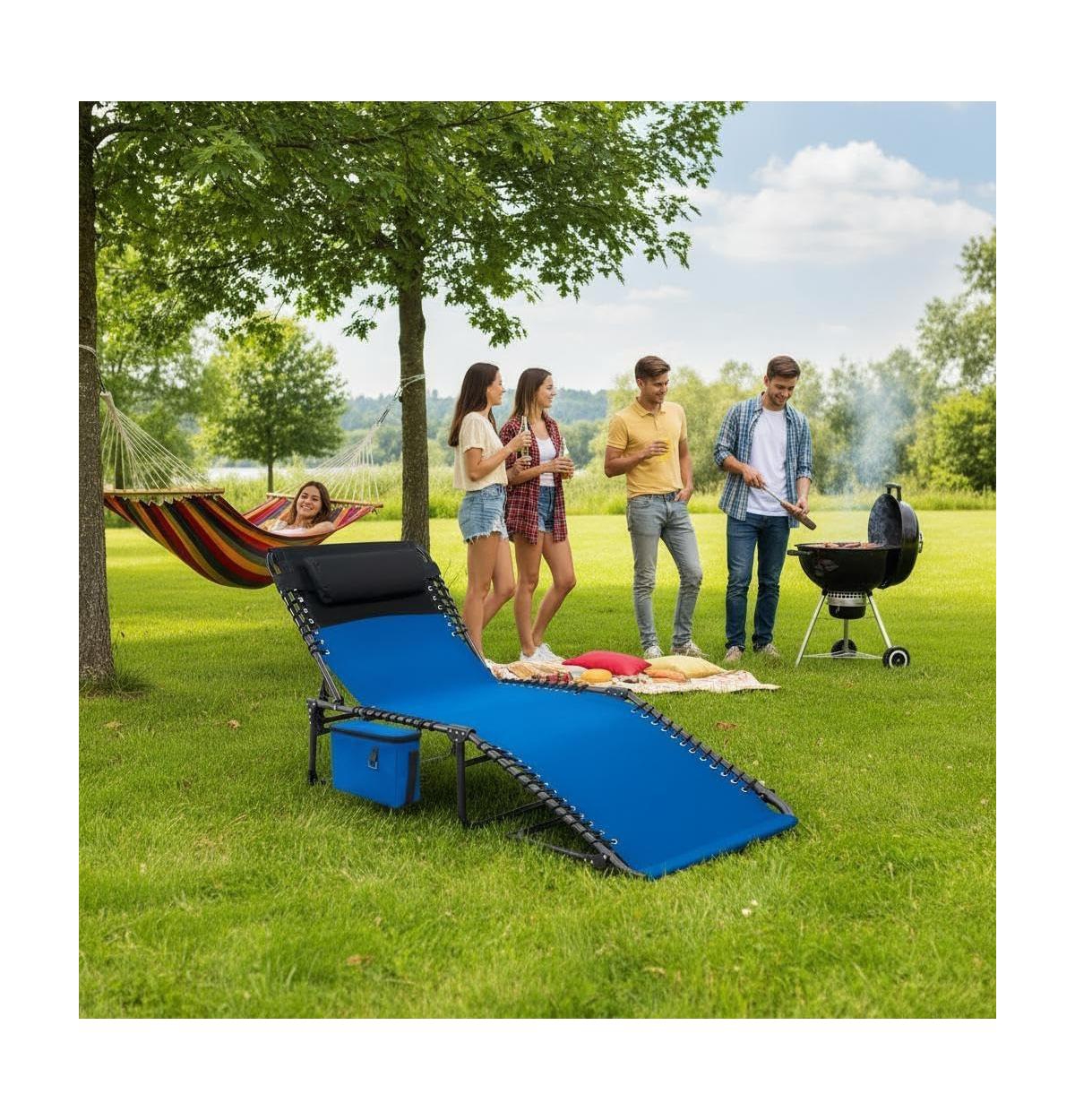 gaomon Chaise Lounge Chair Outdoor, 5-Position Adjustable Sun Tanning Chair with Carrying Handle and Side Pocket