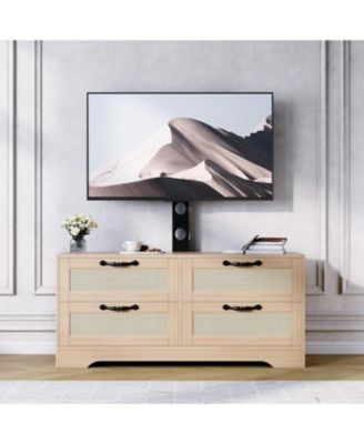 4-Drawer TV Stands for Living Room, Entertainment Center, 4-Drawer Wicker-Style MDF TV Stand with Stand, Living Room Furniture