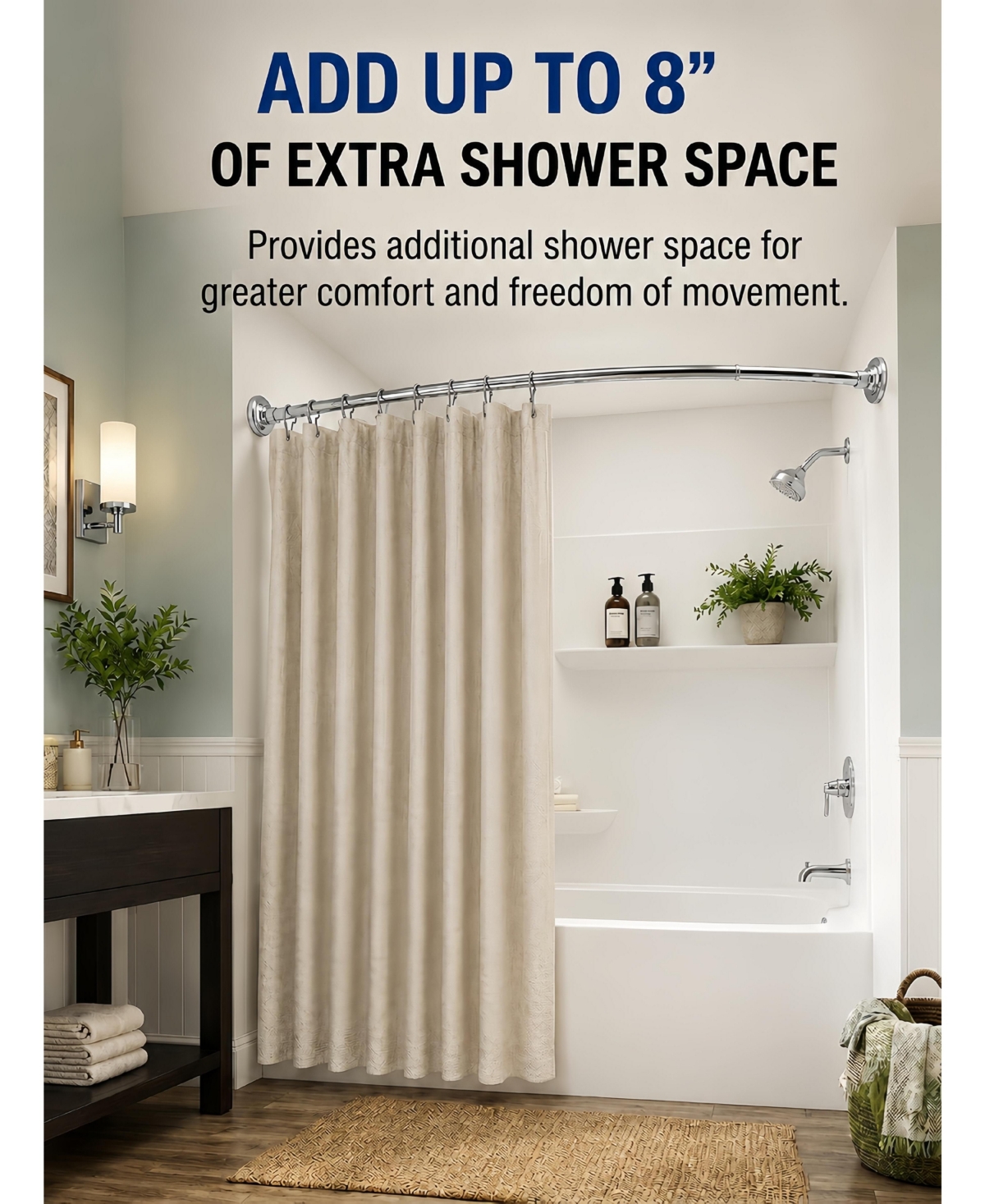 Utopia Alley 45-72" Wall Mounted Single Curved Shower Rod, Rust-Proof, Need Drilling