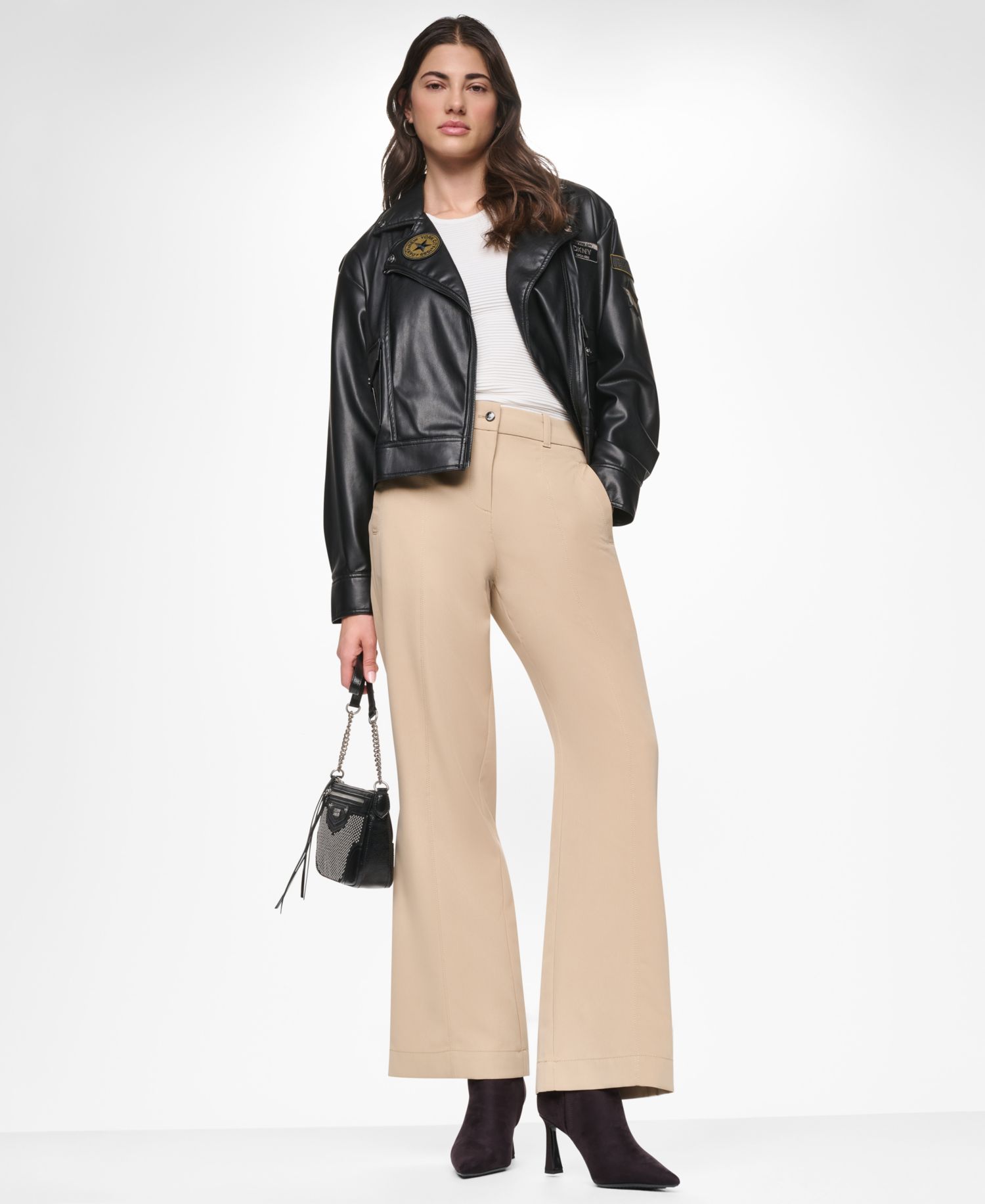Women's Faux Leather Collared Zip-Front Jacket