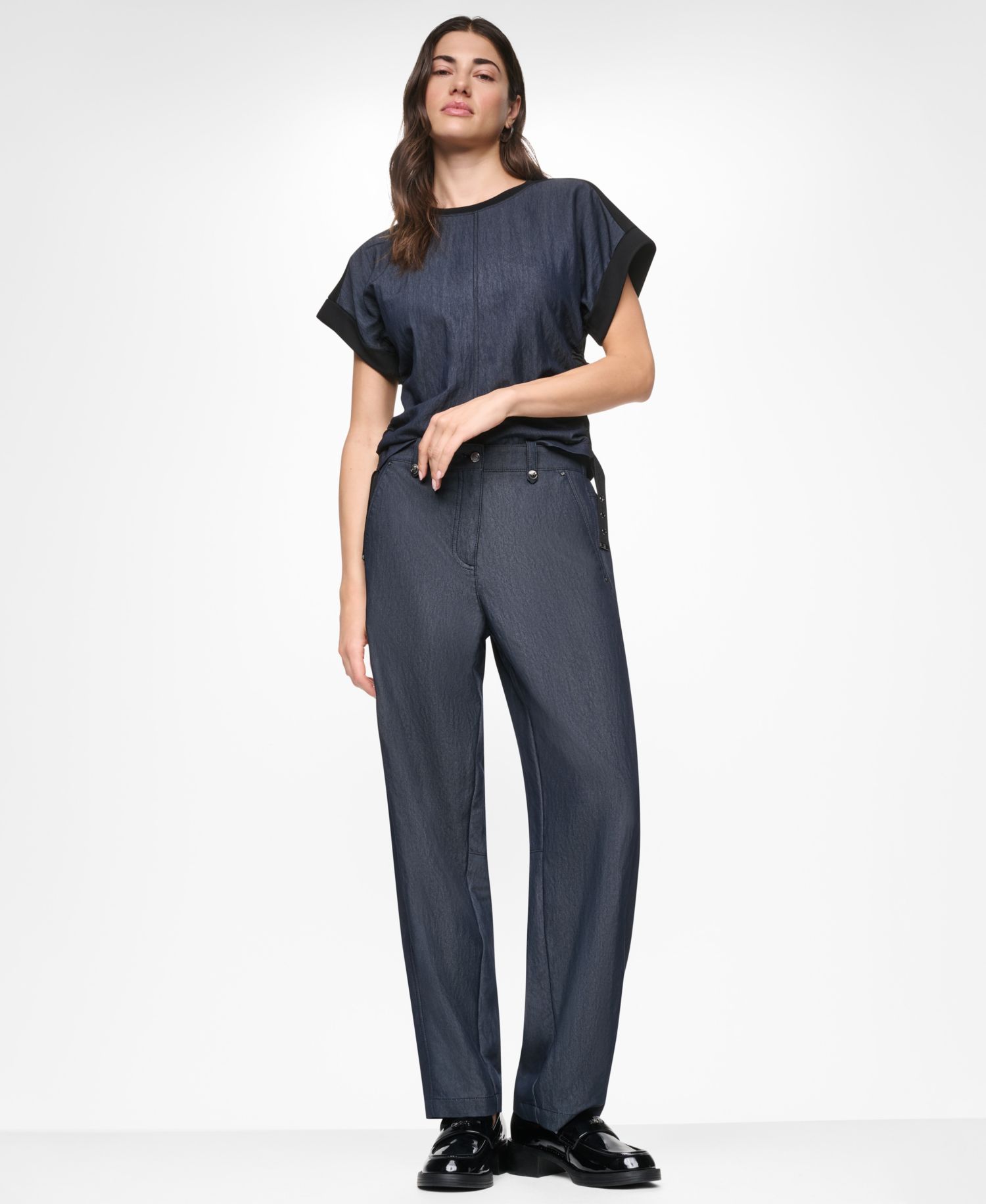 Women's Washed Heavy Cotton Side-Ruched Short-Sleeve Top
