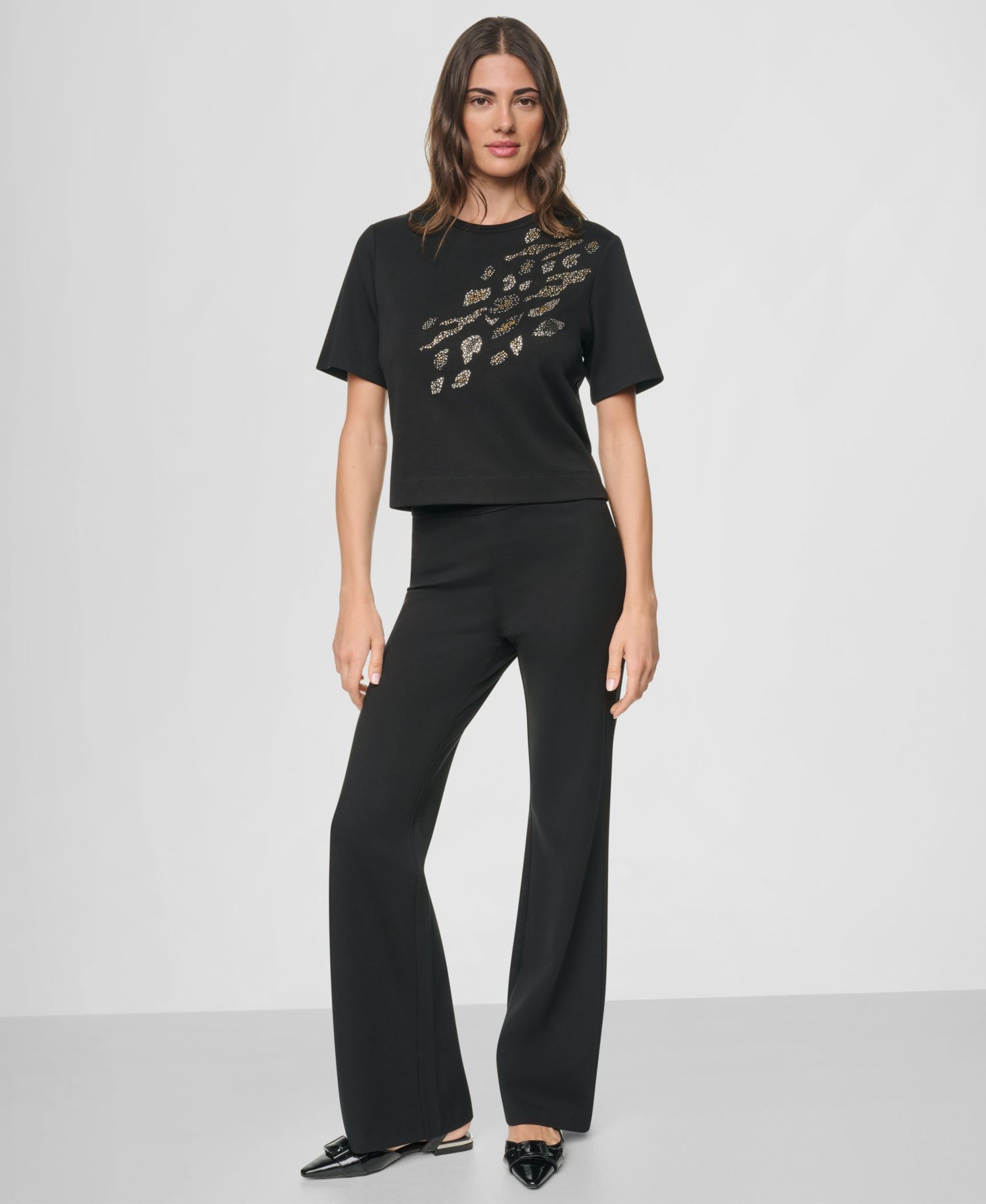 Women's Animal Print Heatset Short-Sleeve Crewneck Cotton Top