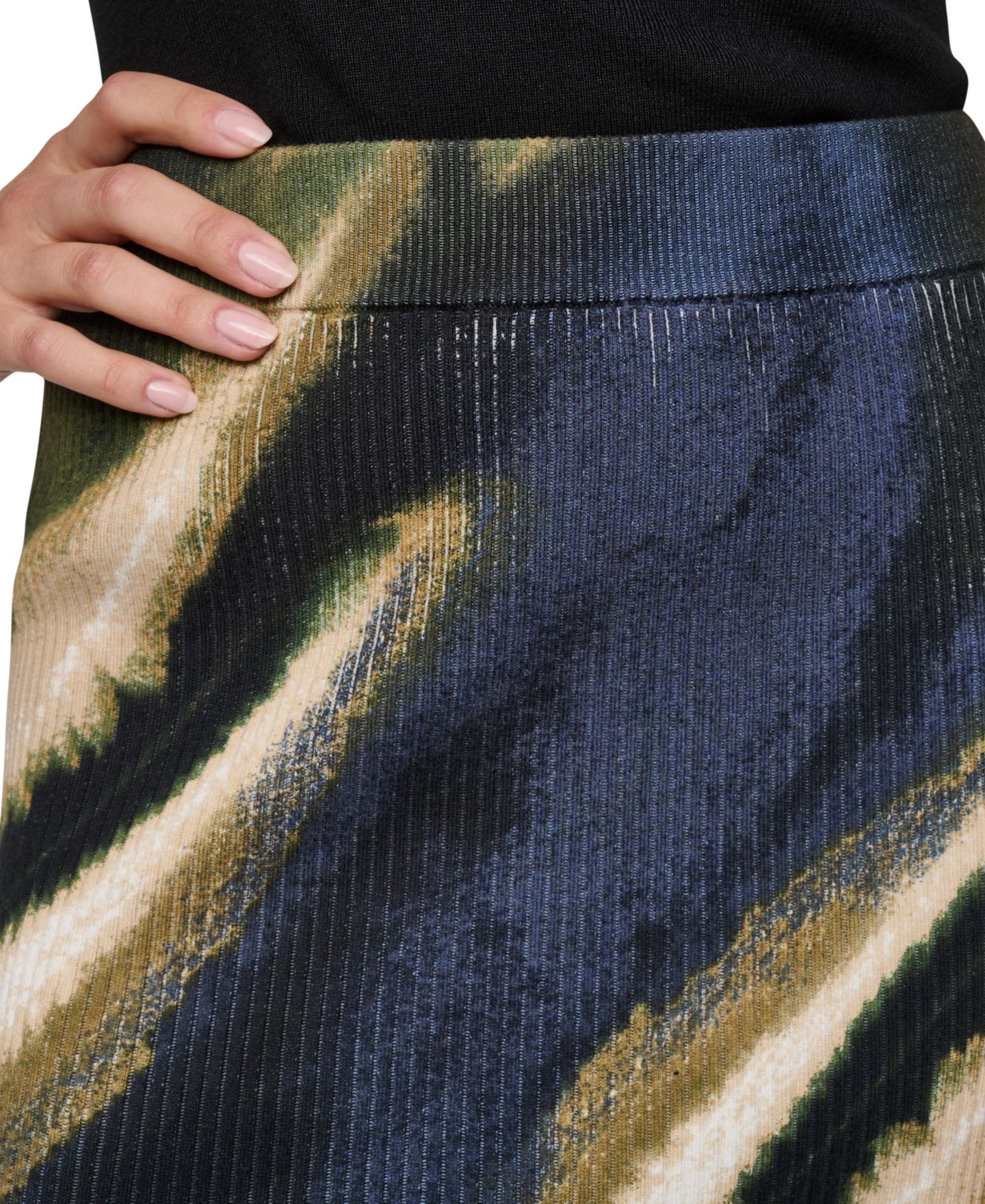 Женская юбка DKNY Printed Rib Knit Pencil Midi, цвет: Brushed Riverside — фото 7
