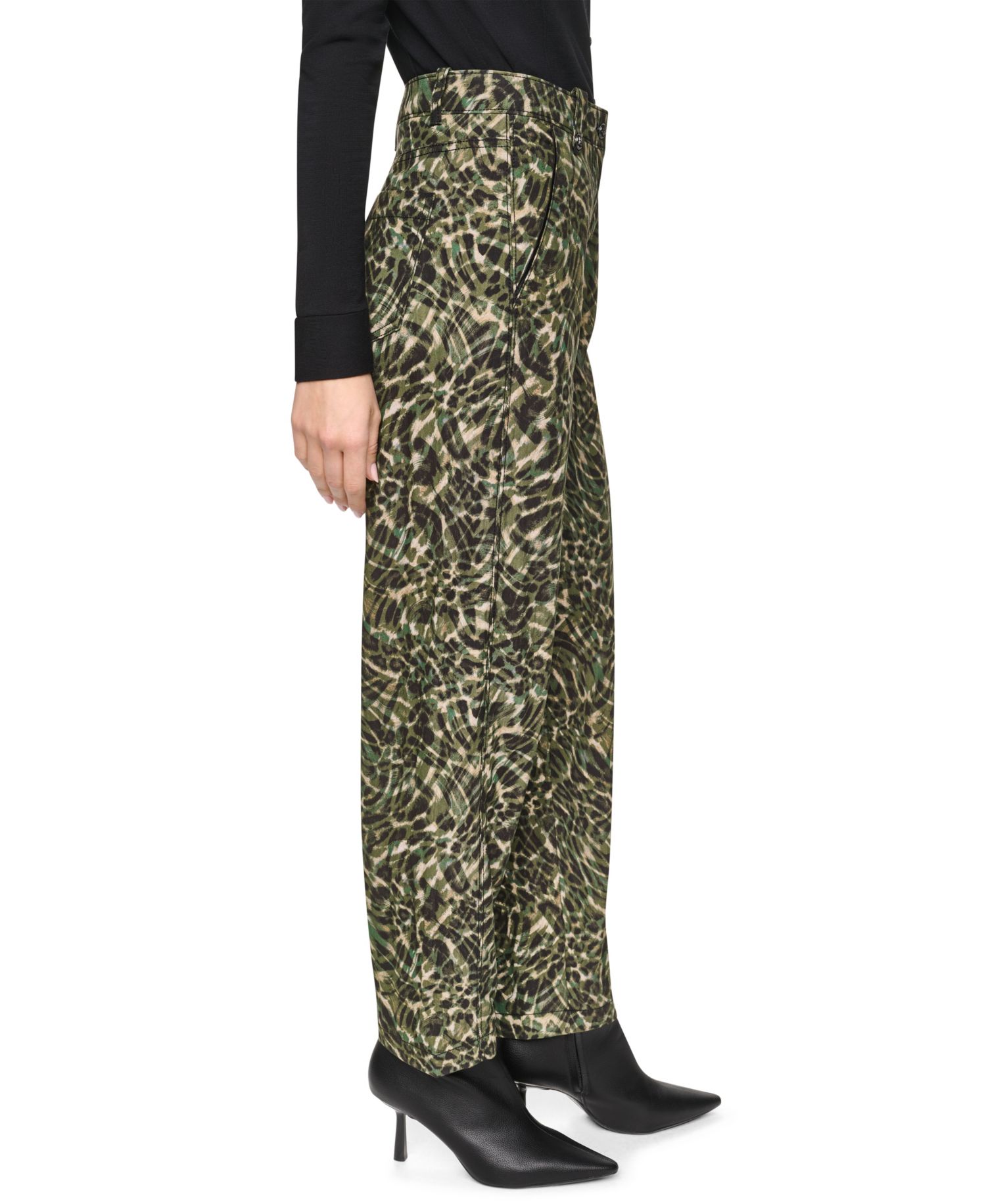 Women's Printed Sanded Twill Barrel-Leg Pants