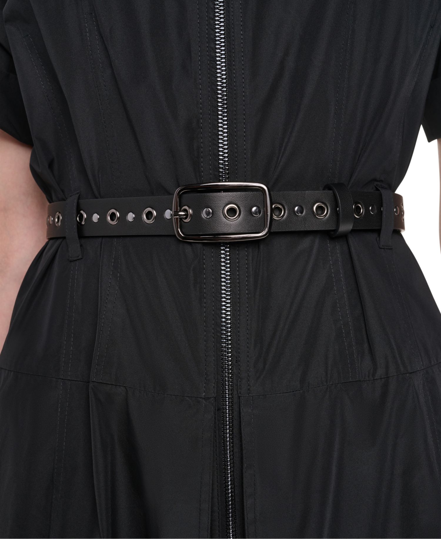 Women's Collared Short-Sleeve Removable Belt Midi Dress