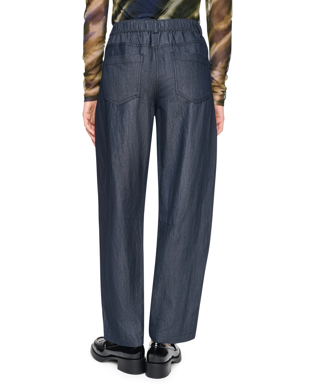 Dkny Women's Barrel-Leg Mid-Rise Indigo Sanded Twill Pants