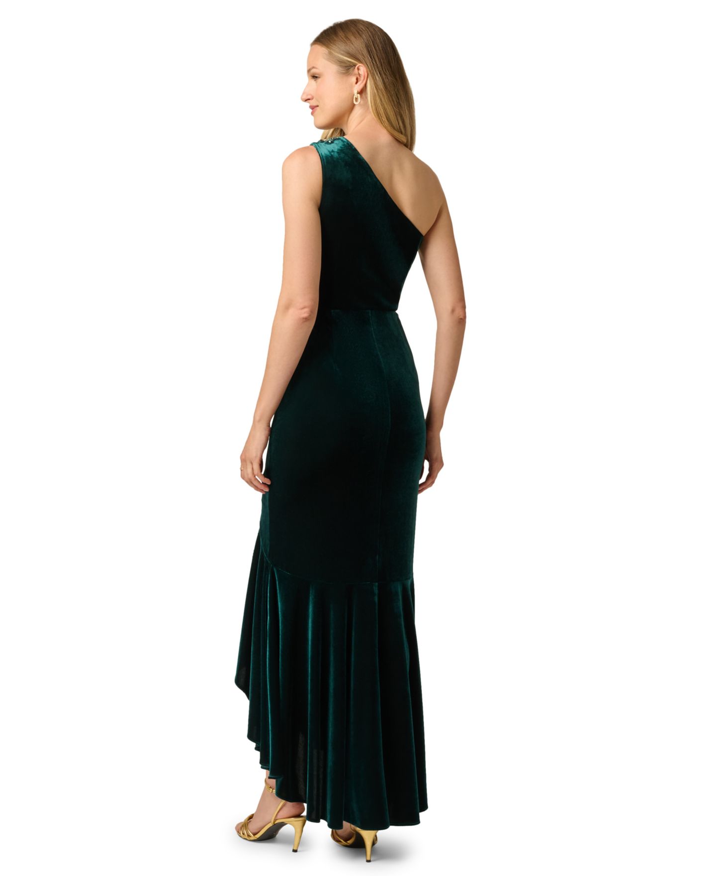 Женское платье Adrianna Papell Petite One-Shoulder Velvet, цвет: Тёмно-зелёный — фото 5