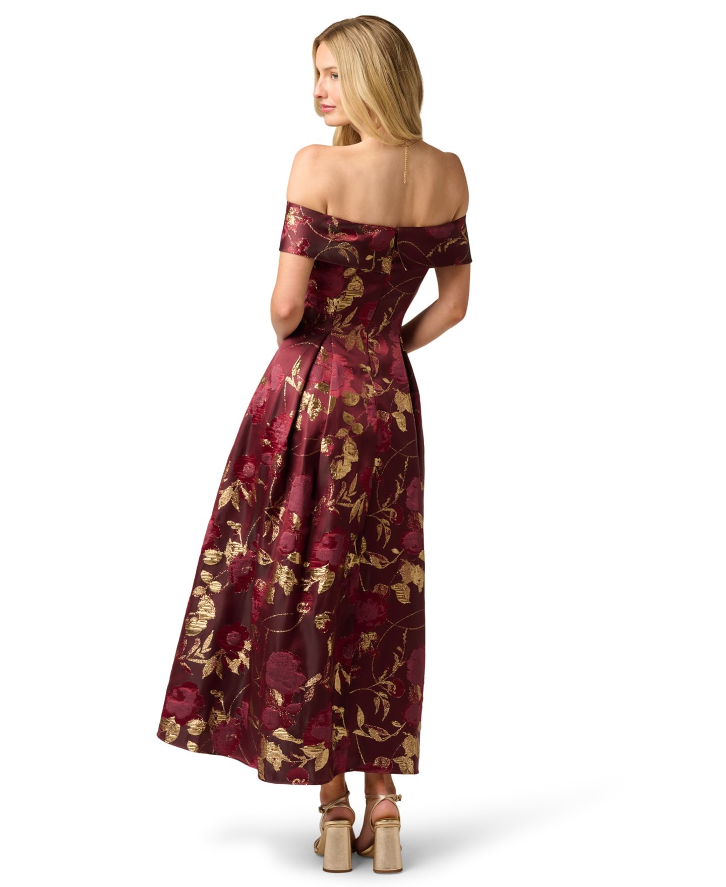 Женское платье Adrianna Papell Petite Printed Off-The-Shoulder Midi, цвет: Золотой — фото 5