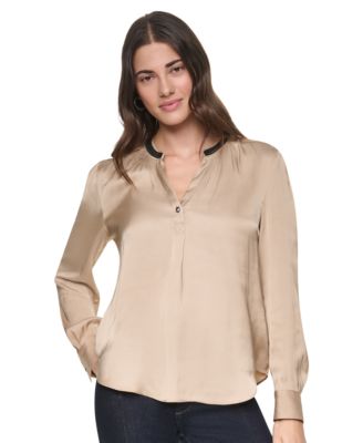 Women's V-Neck Satin Long-Sleeve Top