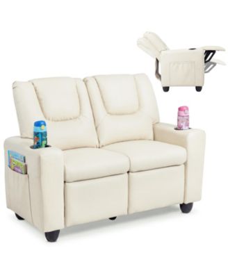 2-Seater Kids Recliner with Cup Holders Side Storage Pockets Adjustable Backrest