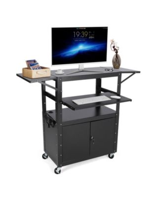 Adjustable Rolling AV Cart with Locking Cabinet,Multipurpose Steel Construction,Pullout Keyboard Tray,Power Strip,Extra Storage Space Cart