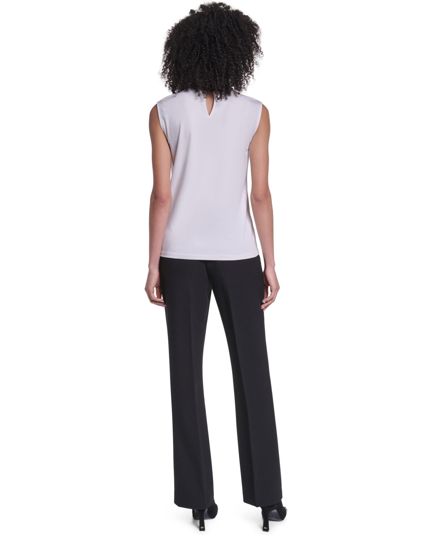 Женская блузка KARL LAGERFELD PARIS Mock Neck Keyhole Blouse, цвет: Мягкий белый / Чёрный — фото 9