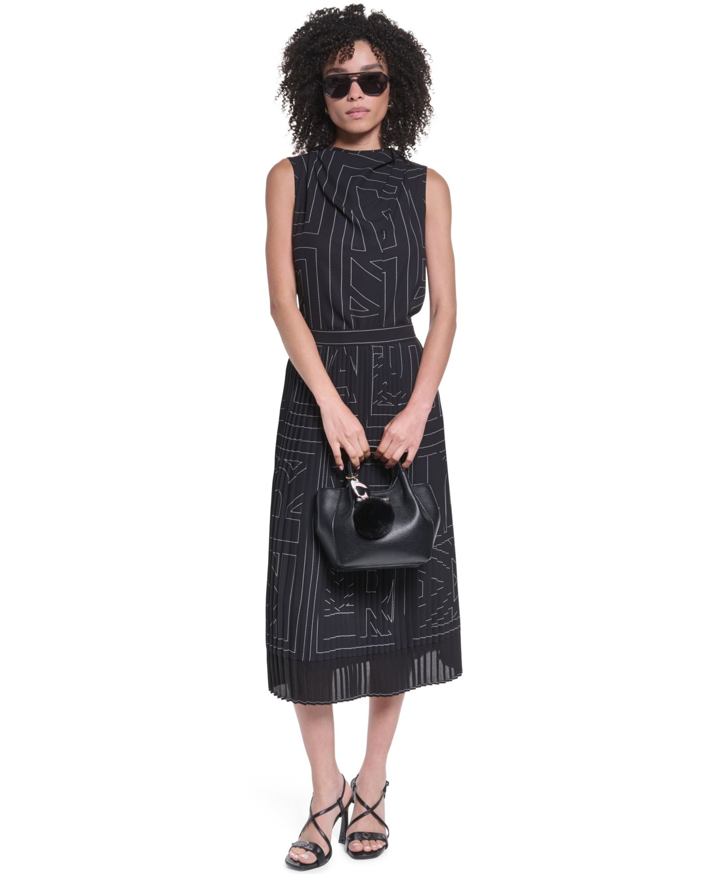 Женская юбка KARL LAGERFELD PARIS Pleated Midi, цвет: Чёрный / Мягкий белый — фото 2
