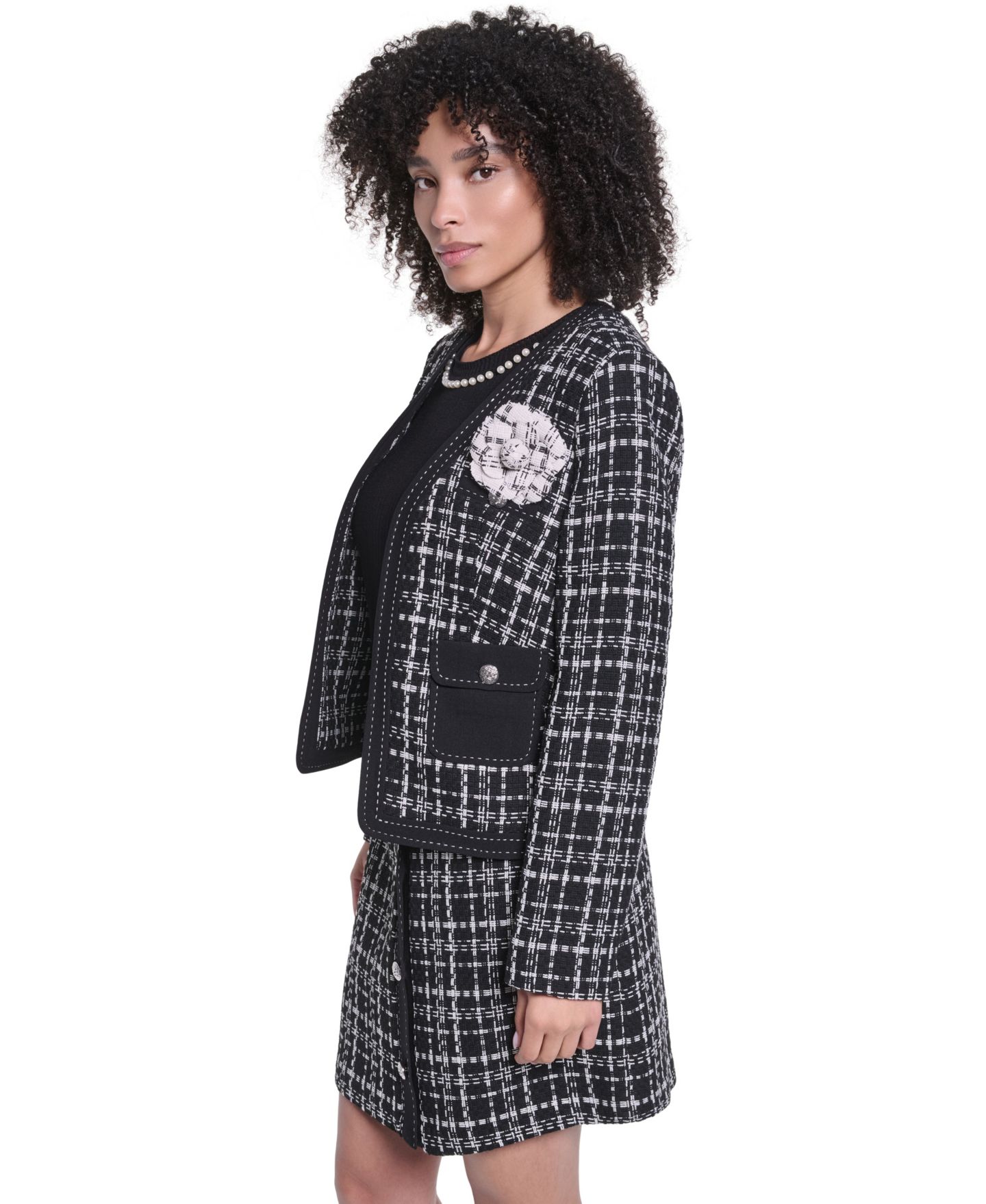 Женская куртка KARL LAGERFELD PARIS Cropped Open-Front, цвет: Чёрный — фото 3