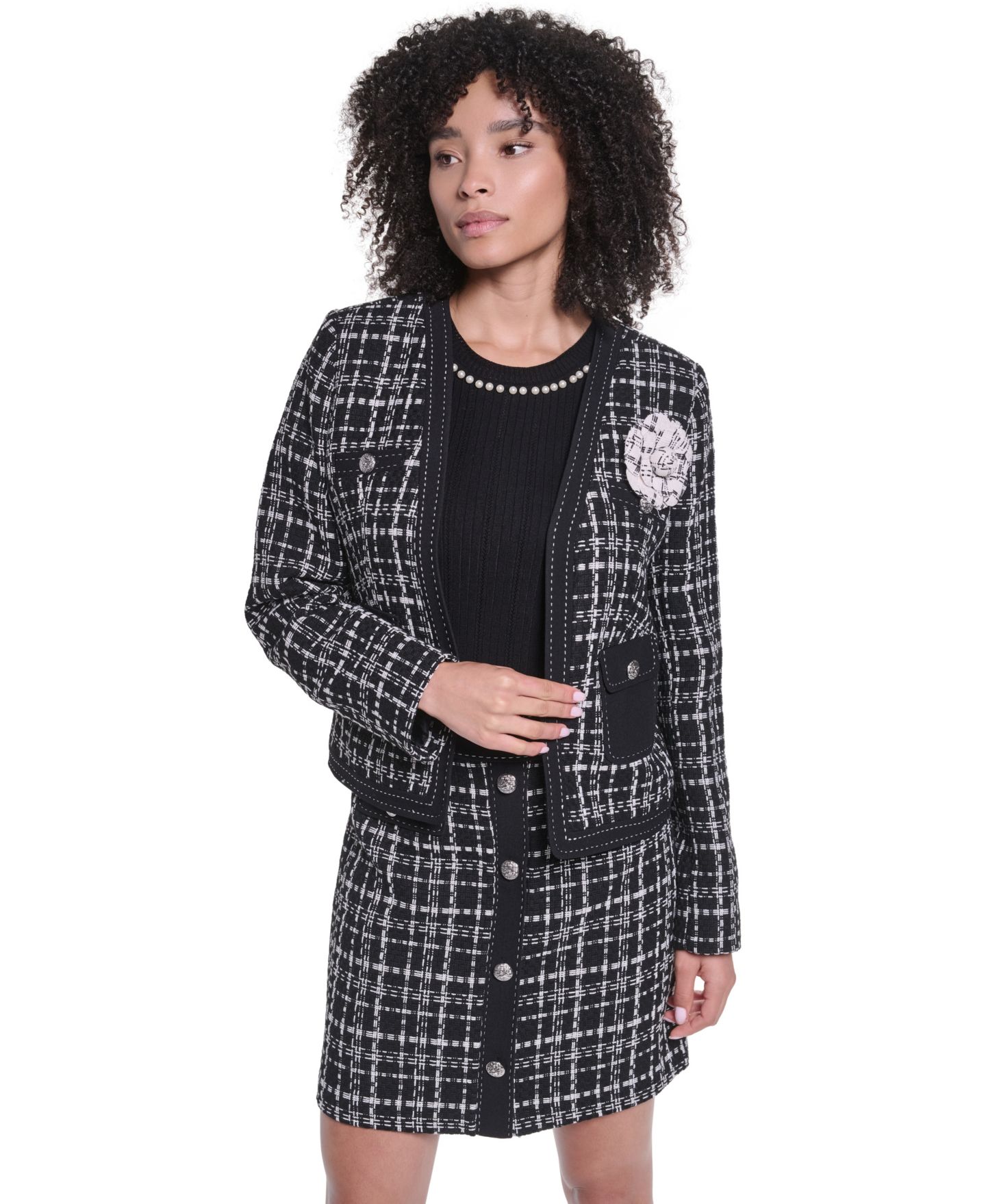 Женская куртка KARL LAGERFELD PARIS Cropped Open-Front, цвет: Чёрный — фото 12