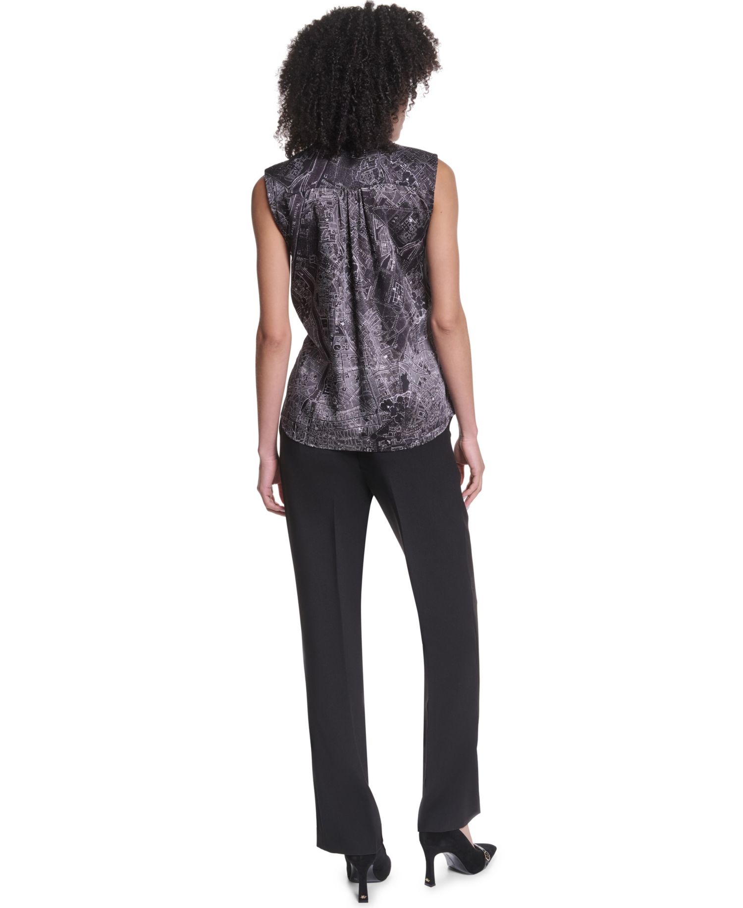 Women's Sleeveless Mock-Neck Button-Front Blouse