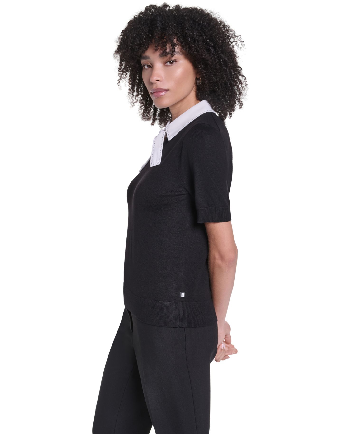 Women's Short-Sleeve Collared Keyhole Sweater