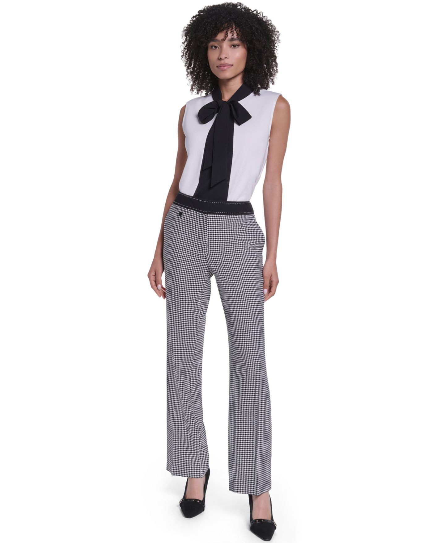 Женские брюки KARL LAGERFELD PARIS Mid-Rise Flare, цвет: Чёрный / Мягкий белый — фото 2