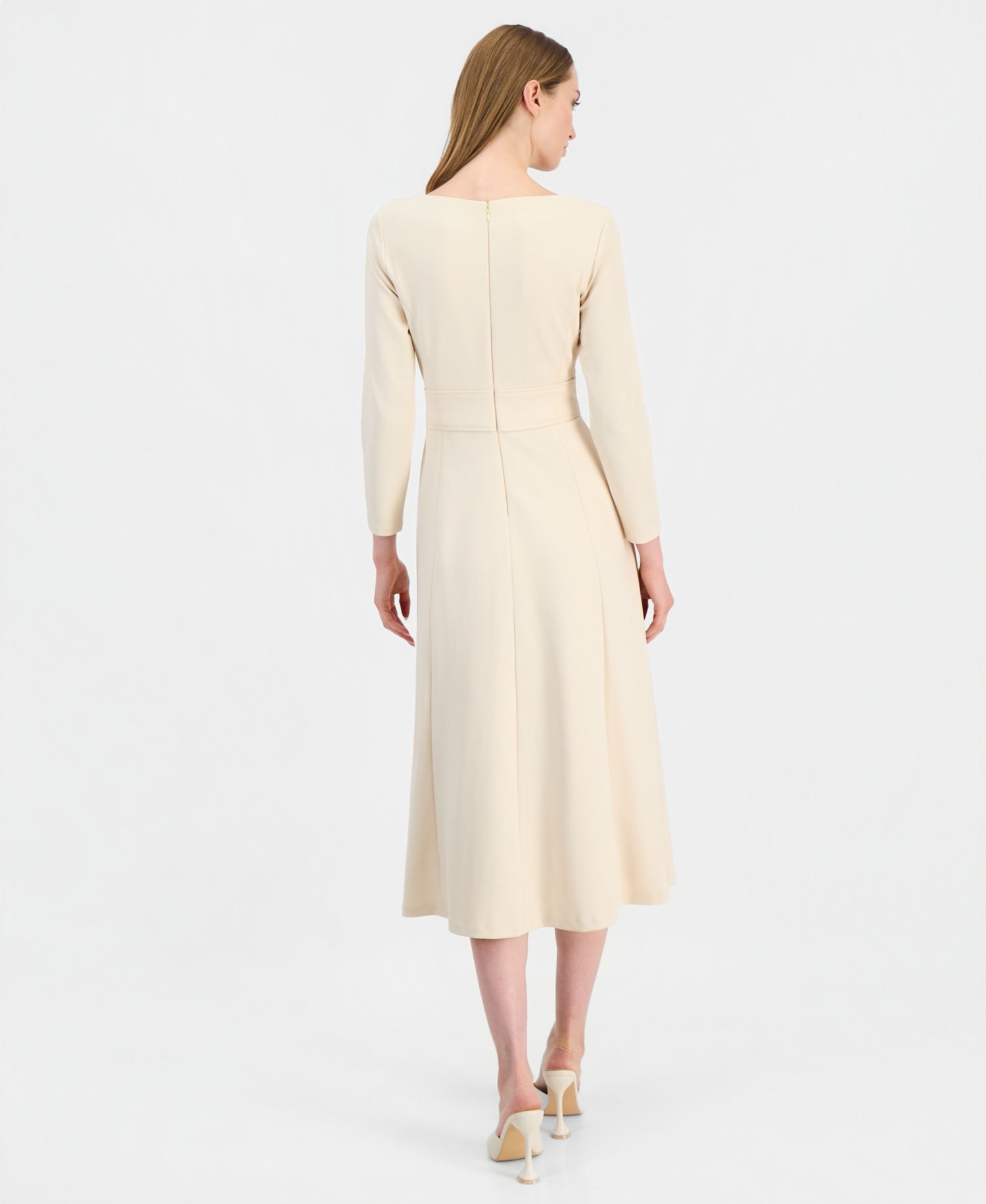Women's Boat-Neck Tie-Waist A-Line Midi Dress