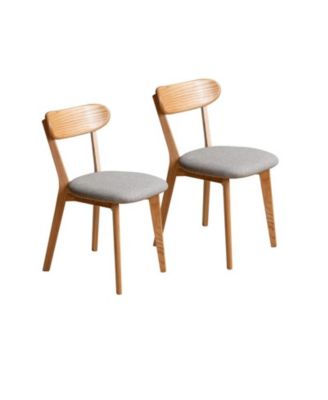 Solid Oak Dining Chairs Set of 2, Ergonomic Wooden Chairs with Curved Backrest
