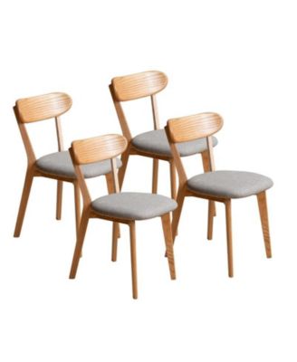 Solid Oak Dining Chairs Set of 4, Ergonomic Wooden Chairs with Curved Backrest