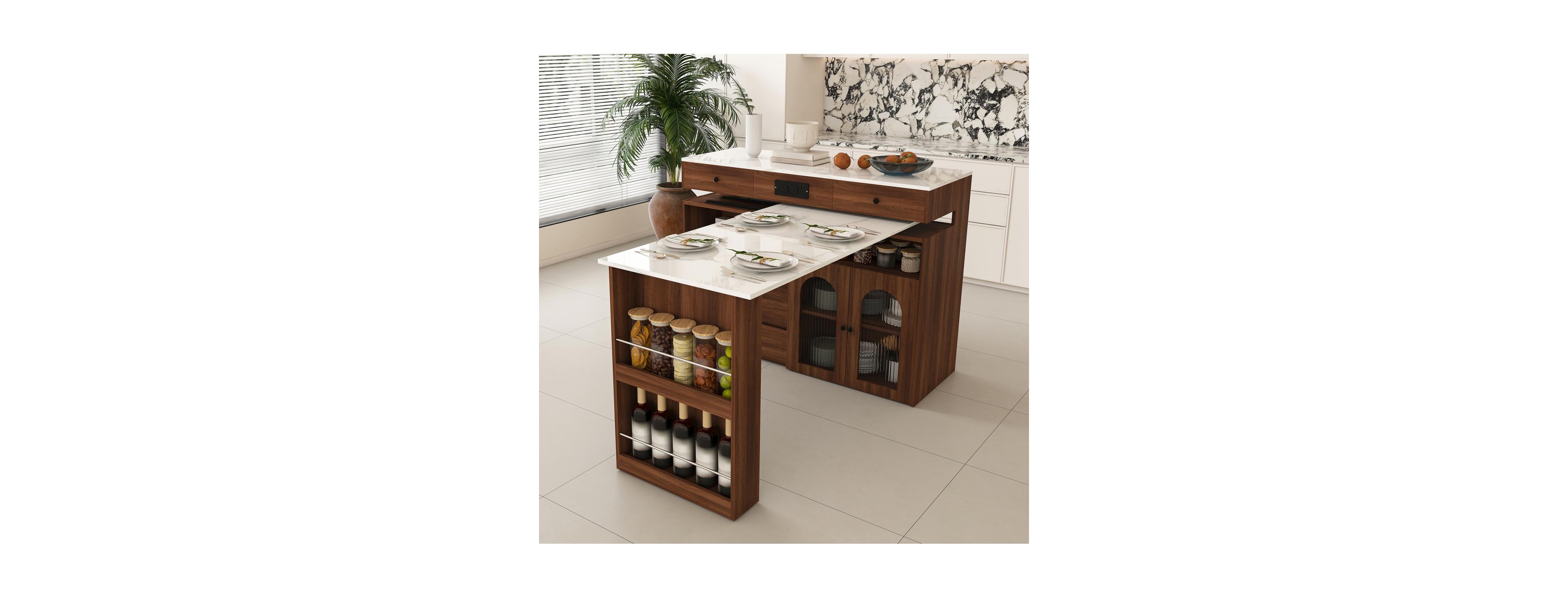 Streamdale Furniture Rotating Kitchen Island with Extendable Table and Storage