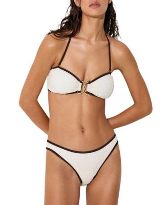 Women's Johannah Tipped Shirred Mid-Rise High-Leg Bikini Bottoms
