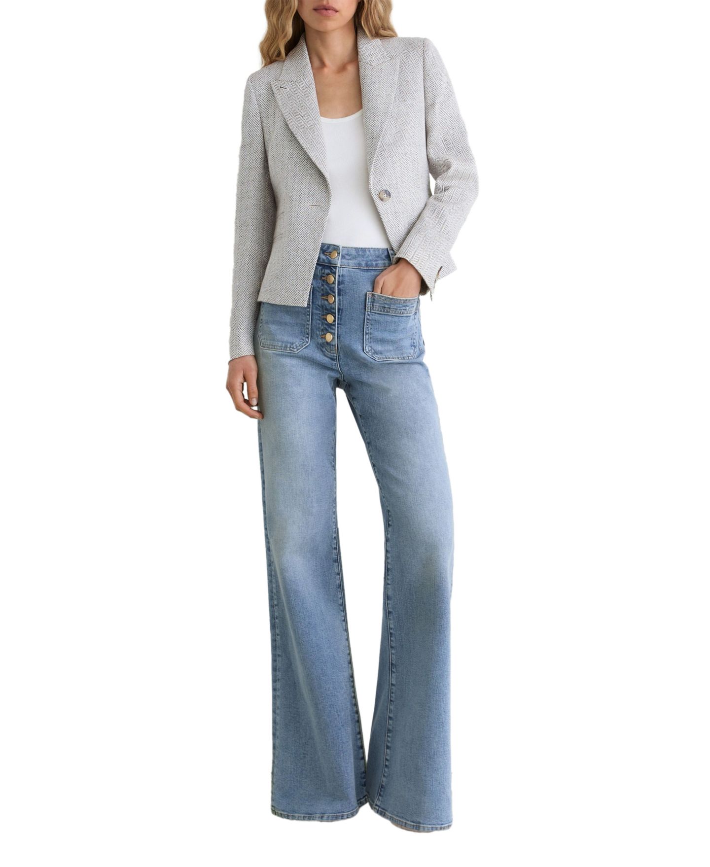 Женские джинсы REISS Cali High-Rise Flared Cotton-Blend, цвет: Светлый синий — фото 3