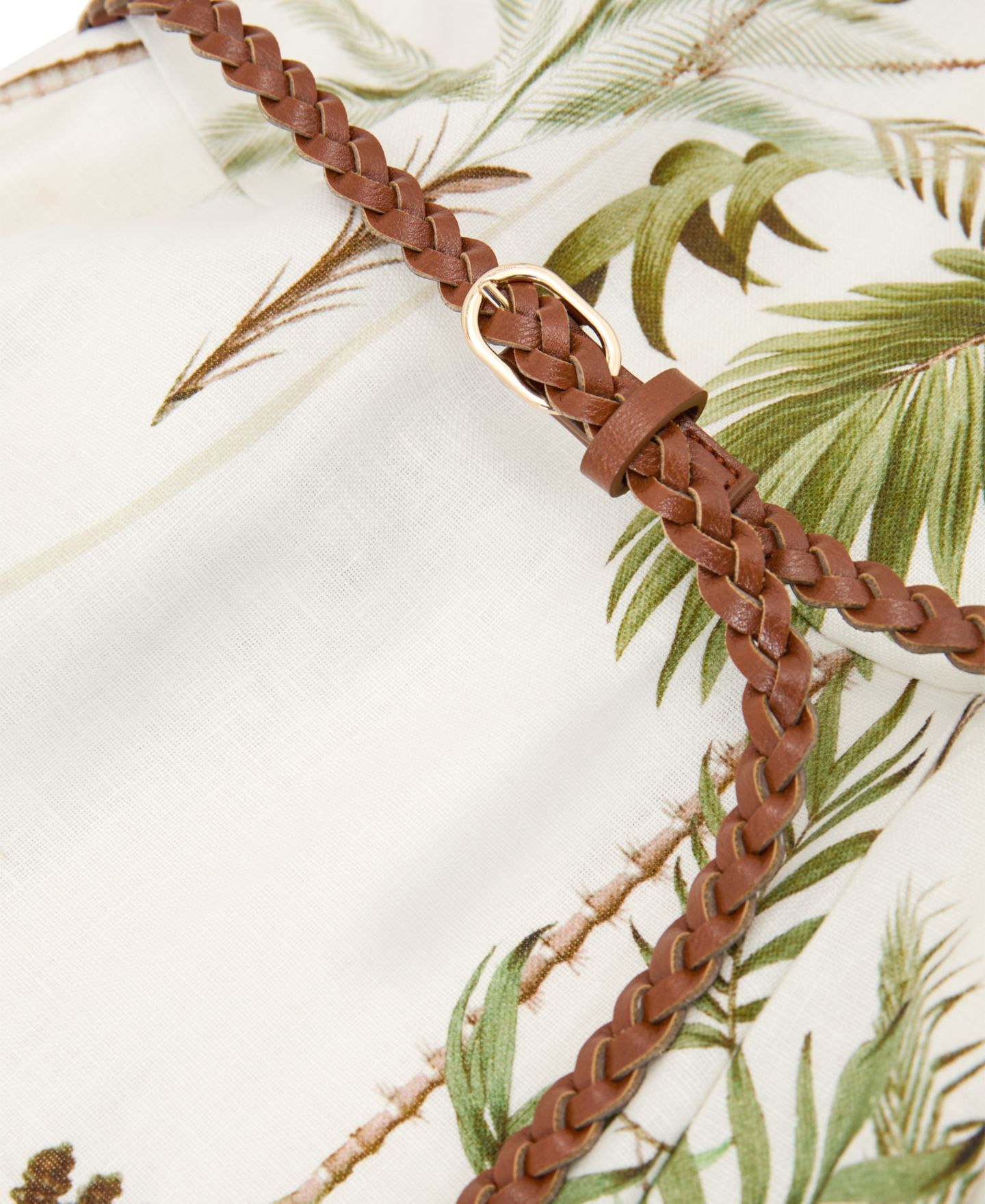 Женское платье REISS Palma Linen Palm-Print Sleeveless Midi, цвет: Слоновая кость — фото 4