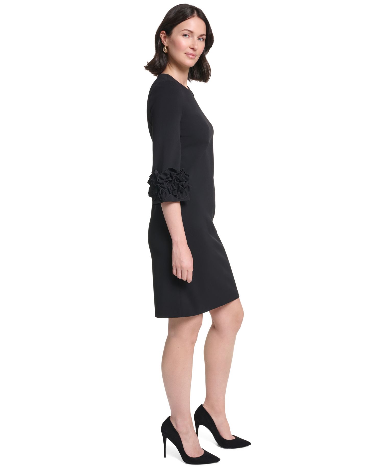 Petite Ruffle-Sleeve Jewel Neck Dress