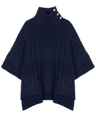 Cable-Knit Button Accent Poncho