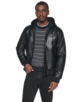 Men's Hooded Faux Leather Bomber Jacket